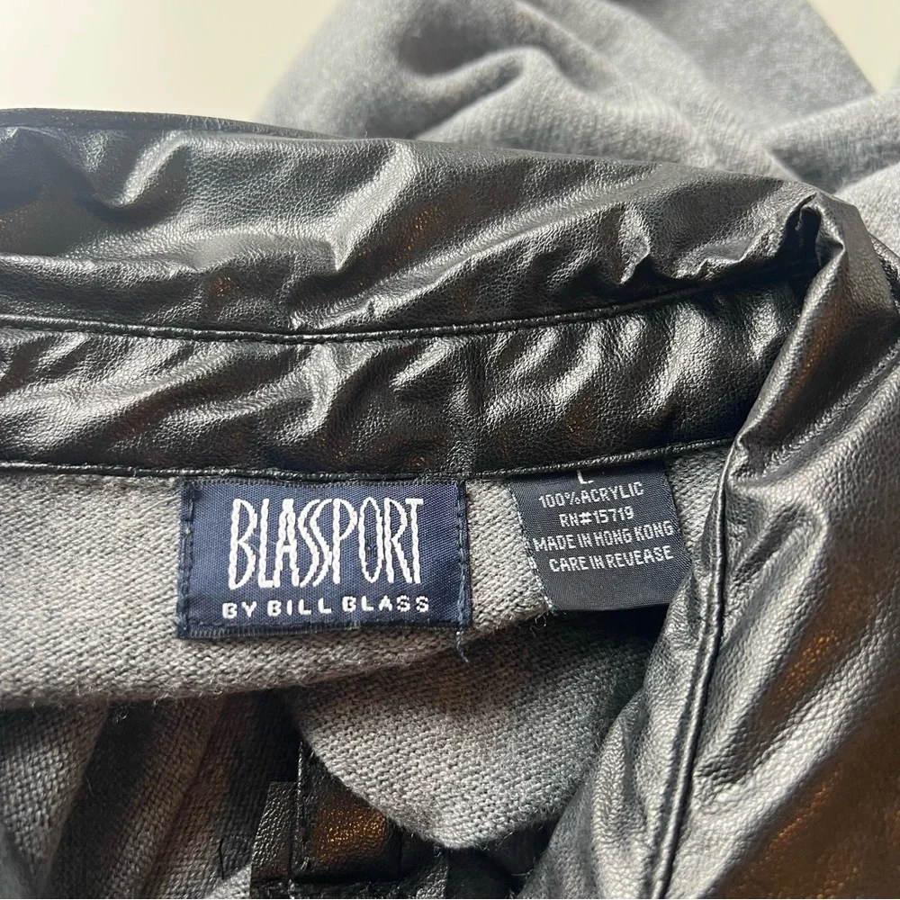 Vintage 90s Bill Blass Faux Leather Collar Shirt Women’s L
